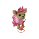 Interaktívny pes chihuahua na vodítku + príslušenstvo - ružové oblečenie